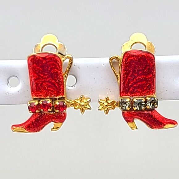 Source Unknown Jewelry - Rhinestone Red Boot clip on earrings